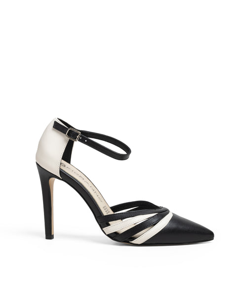 Zapatilla Negro Hueso Ankle Strap Picuda 5041